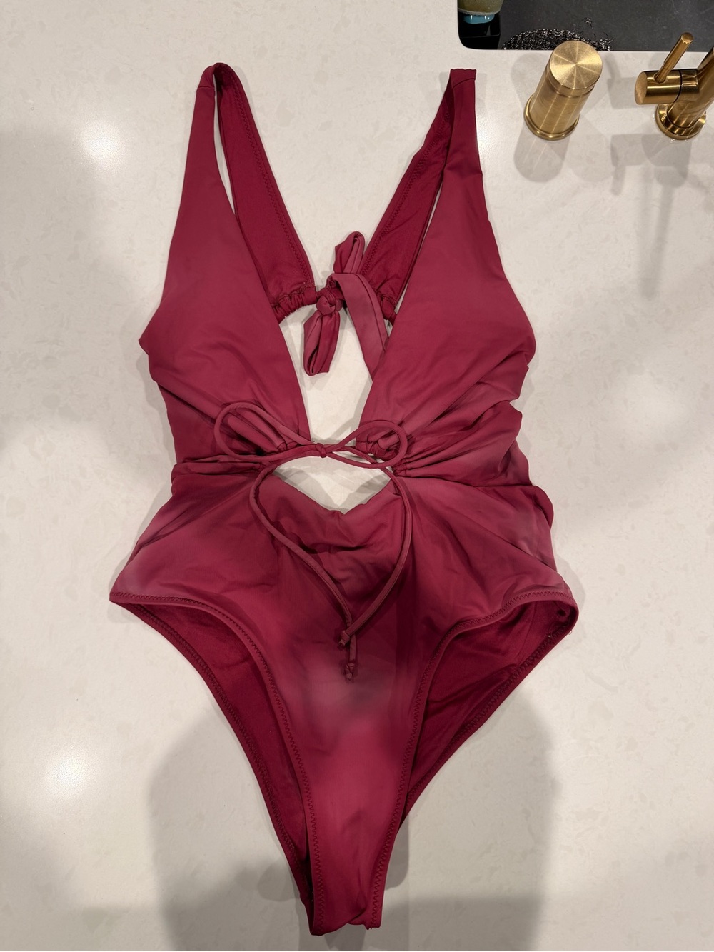 Zara Rose-Mauve Lace-Up Cutout One-Piece Swimsuit